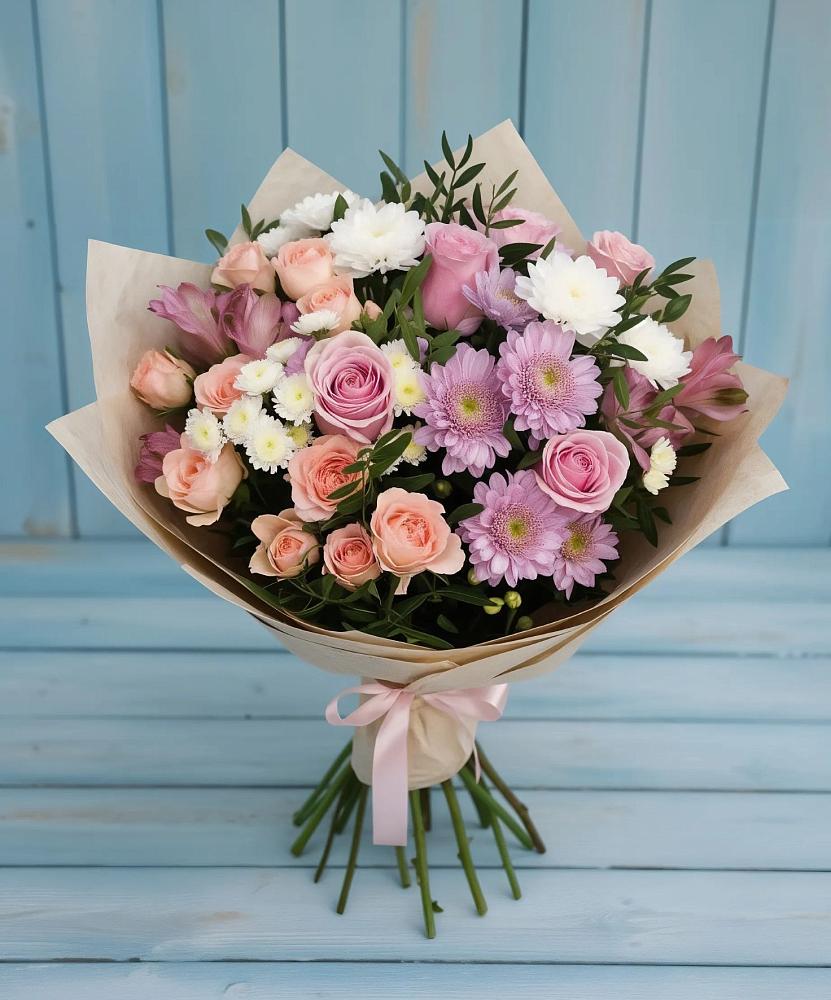 Букет цветов из: Хризантемы, Розы и Альстромерии в Муезерском