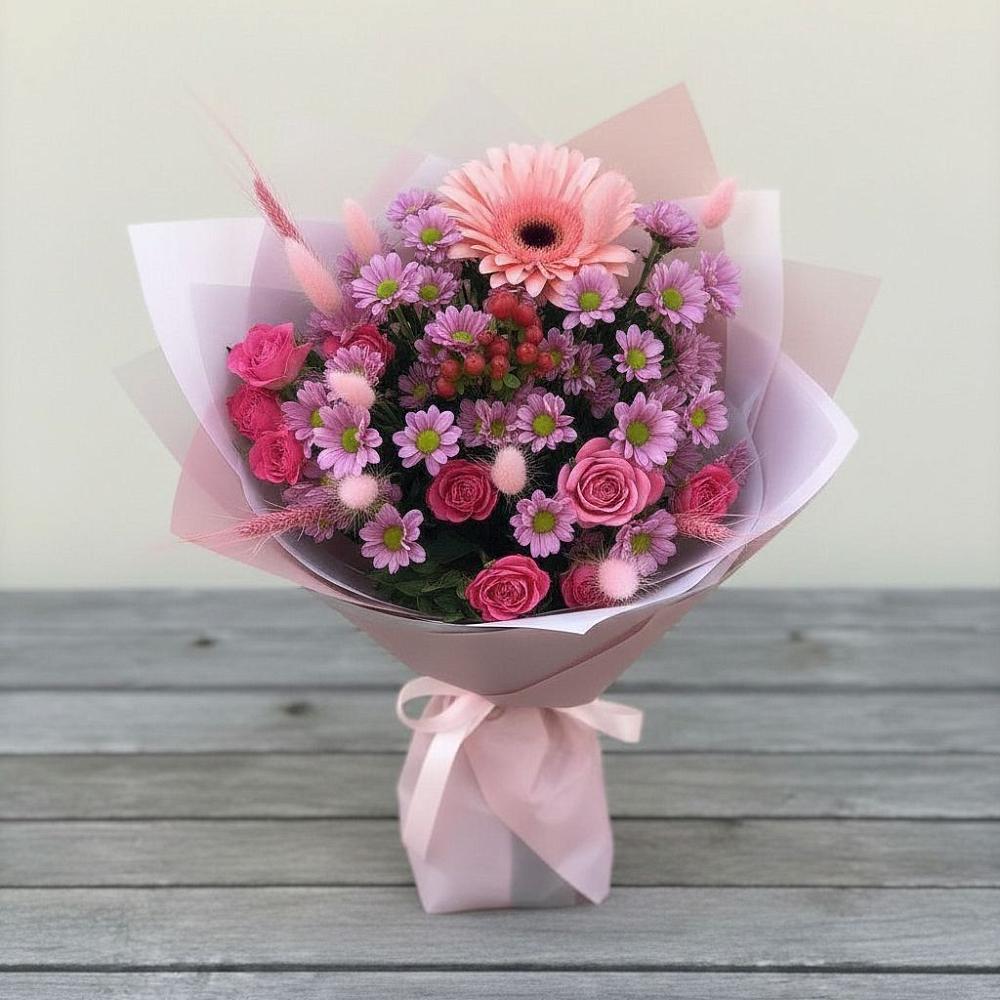 Букет цветов из: Розы, Герберы и Хризантемы в Муезерском