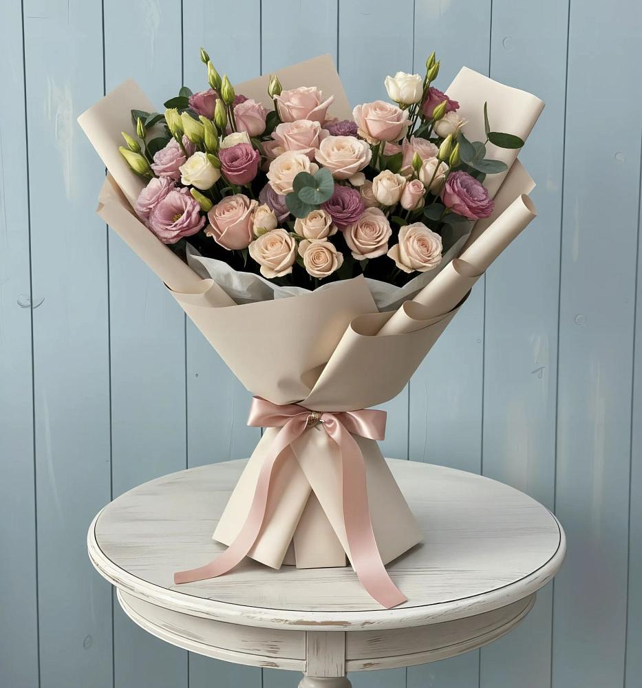 Букет цветов из: Розы и Лизиантусы в Муезерском