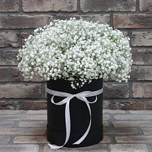 Цветочная композиция из Гипсофила в шляпной коробке в Муезерском