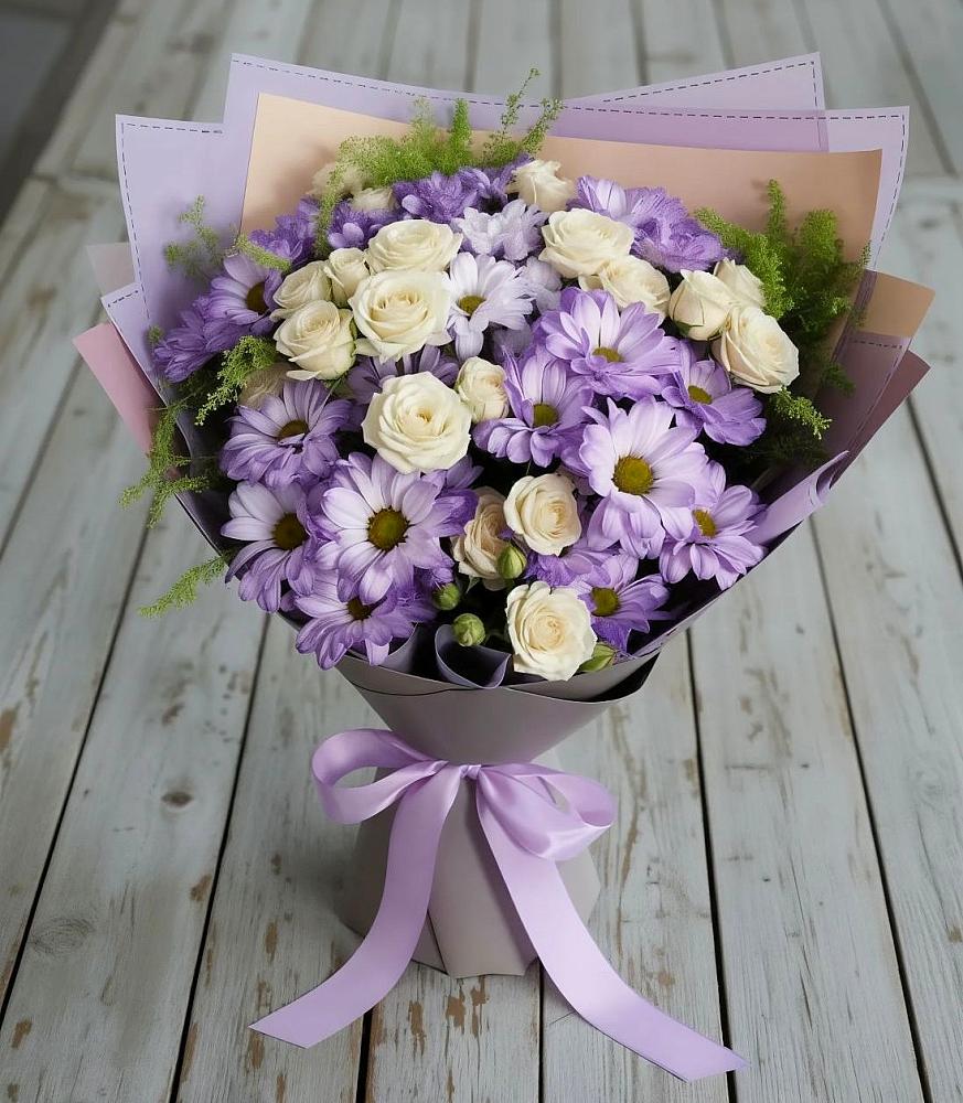 Букет цветов из: Хризантемы и Розы в Муезерском